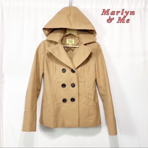 marlyn & me Jackets & Blazers - Marlyn & Me-Tan Hooded Double breasted Pea coat -M
